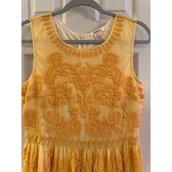 Sundance Deep Yellow Romantic Dress 10 Lace Embroidery Occasion Sleeveless Boho - Picture 9 of 14